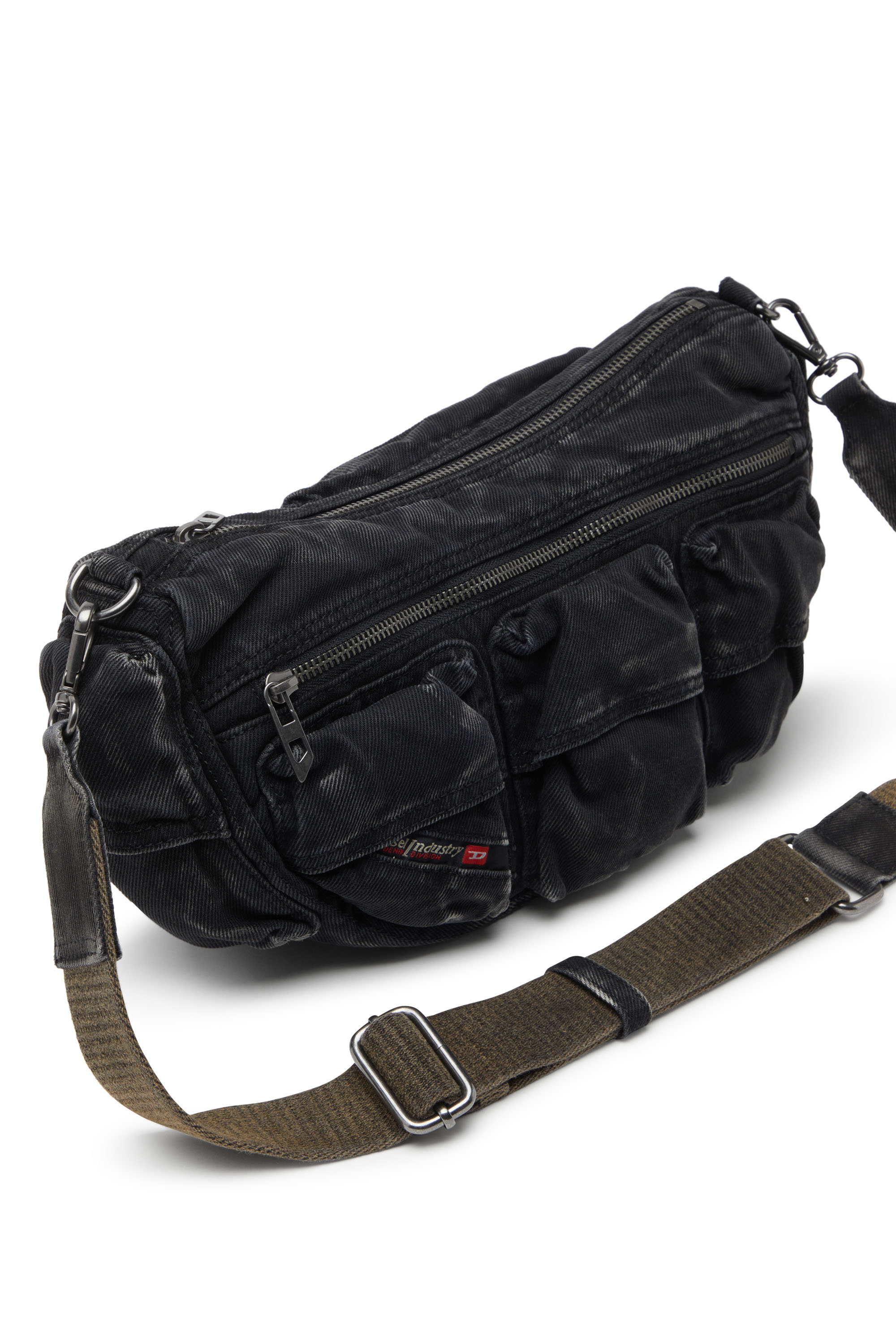 Diesel - MULTI-PKTS SHOULDER BAG X, Unisex's Multi-Pkts-Multipocket bag in washed denim in Black - 3